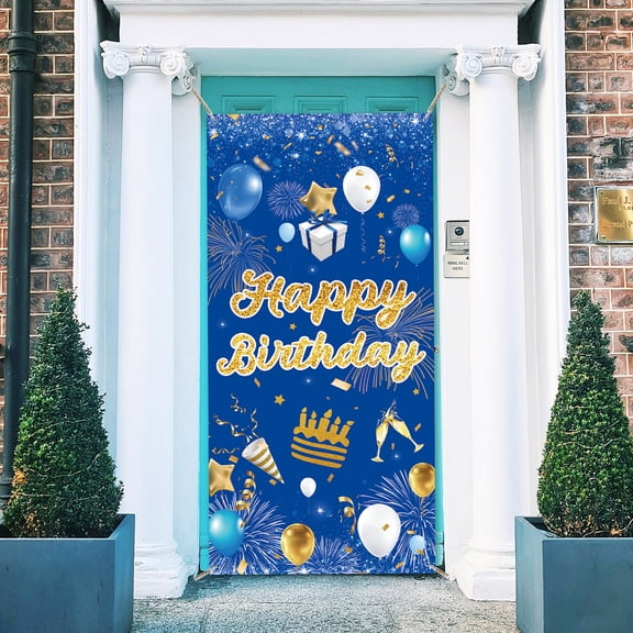 1 Pc Happy Birthday Theme Door Cover Gift Balloon Ribbon Patterns Banner Photography Background Backdrop for Birthday Party Door