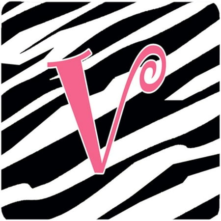 

Monogram - Zebra Stripe And Pink Foam Coasters - Set 4 Initial Letter V