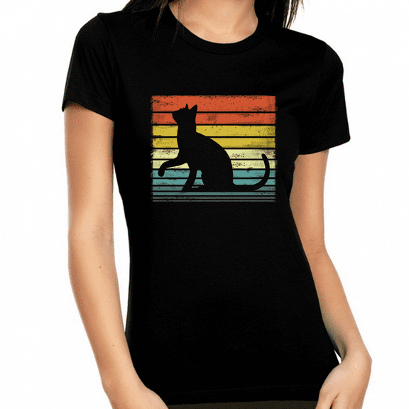 Womens Graphic Tees Vintage Cat Mom Shirt - Funny Cat Shirts - Cat Mom Gifts for Women - Cat Shirt