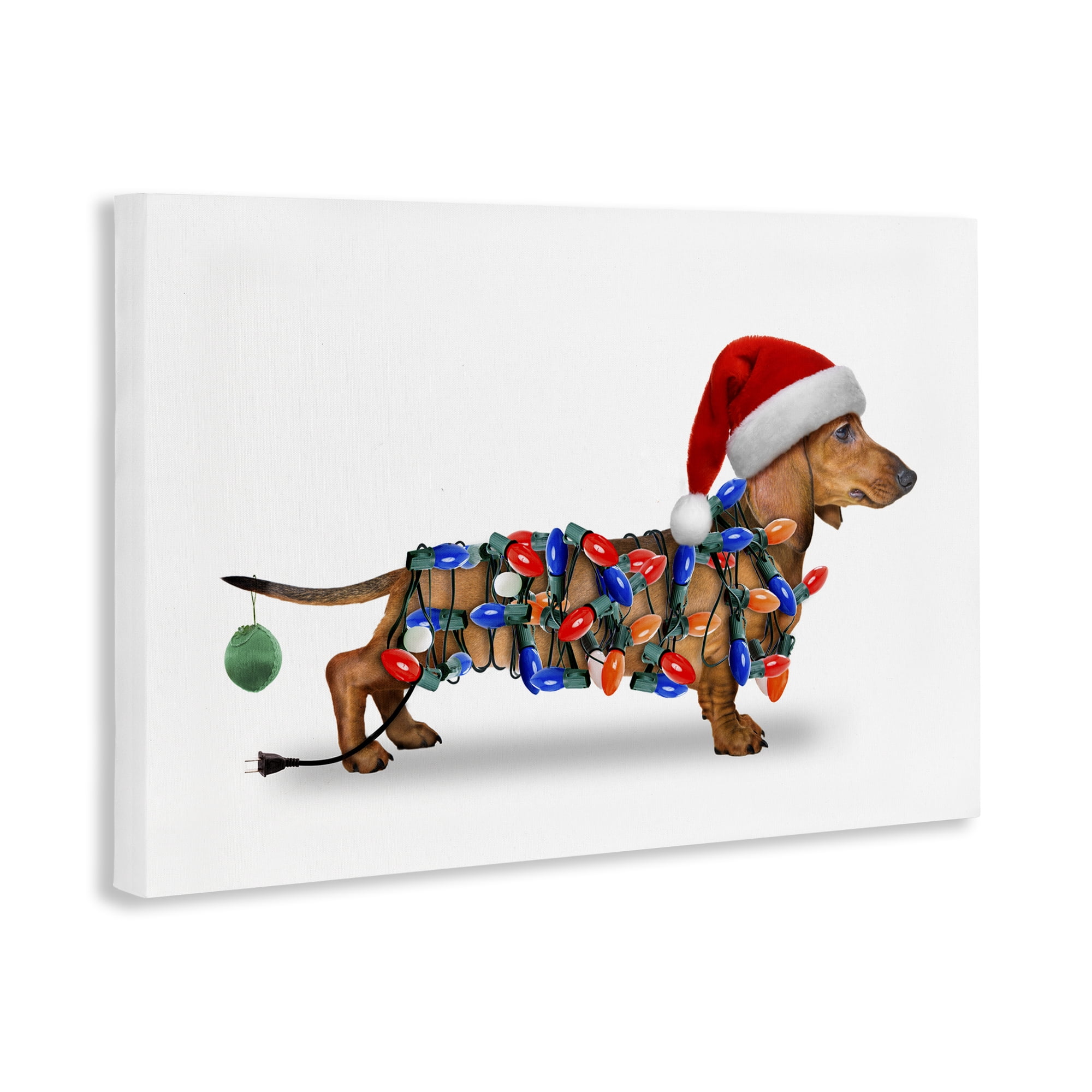 Stupell Industries Christmas Lights Wrapped Dog Holiday Painting Gallery Wrapped Canvas Art Prints Wall Art, 30 x 20