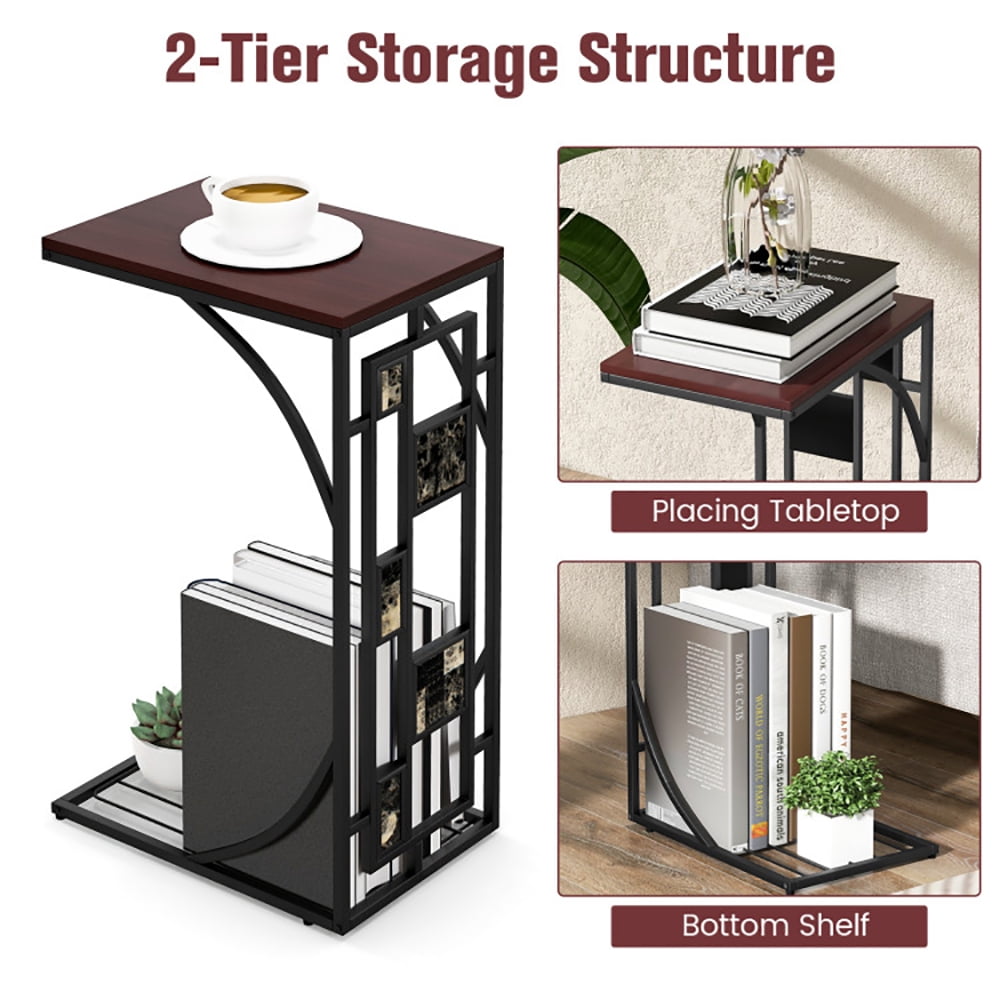Finihen End Side Table, Sofa Side Table, Bed Side Table, C-Shaped End Side Sofa Narrow Snack Table, for Living Room, Bedroom, Brown Finihen End Side Table, Sofa Side Table, Bed Side Table, C-Shaped End Side Sofa Narrow Snack Table, for Living Room, Bedroom, Brown