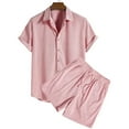 thumbnail image 2 of HaiMao Men's 2 Piece Outfit Set Vacation Short Sets Button Down Shirt and Elastic Waist Shorts Casual Clothes Pink M(M), 2 of 3