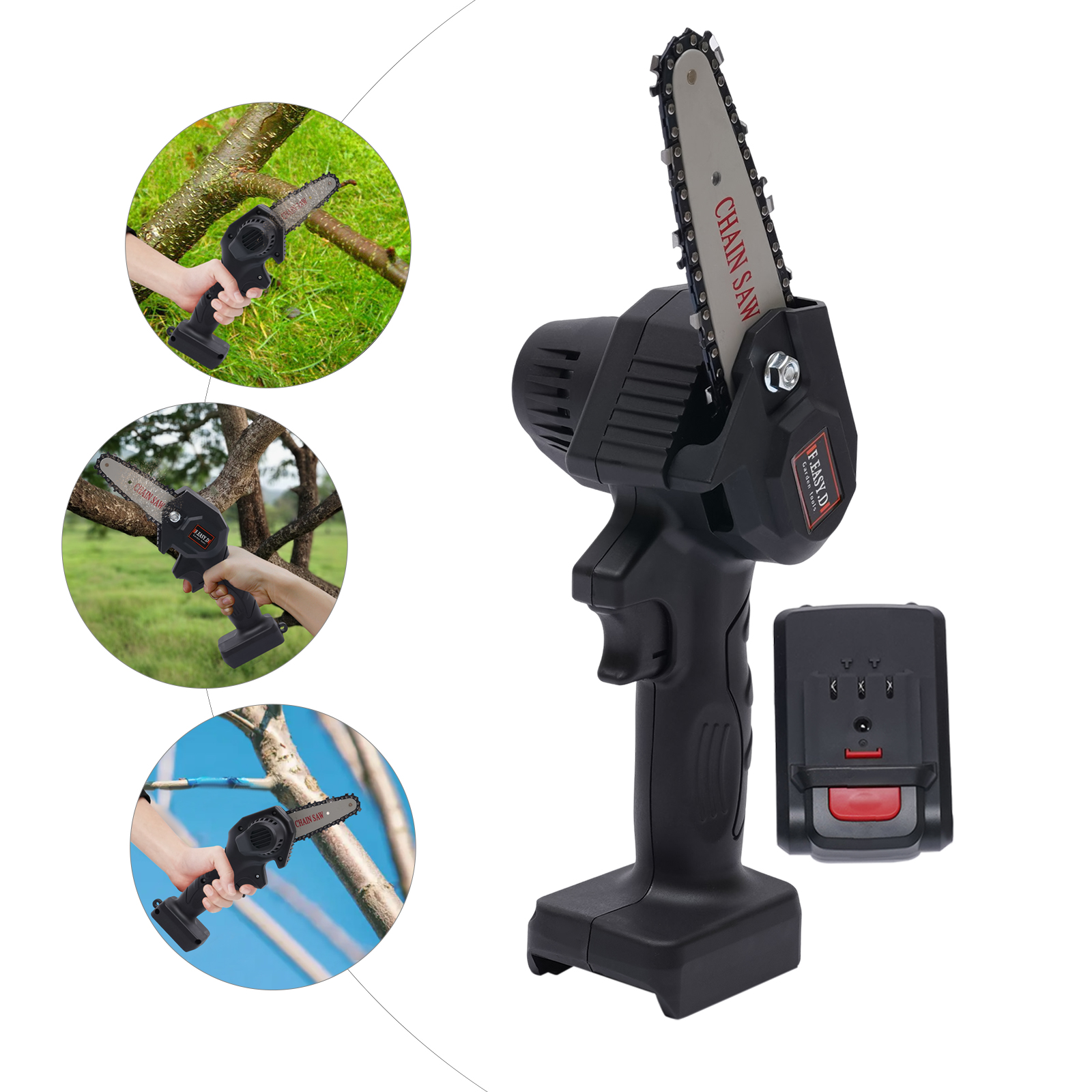 Mini Chainsaw Cordless - 4-Inch Power Chain Saws - Portable Handheld Power Saw - with Security Lock - for Tree Trimming and Wood Cutting