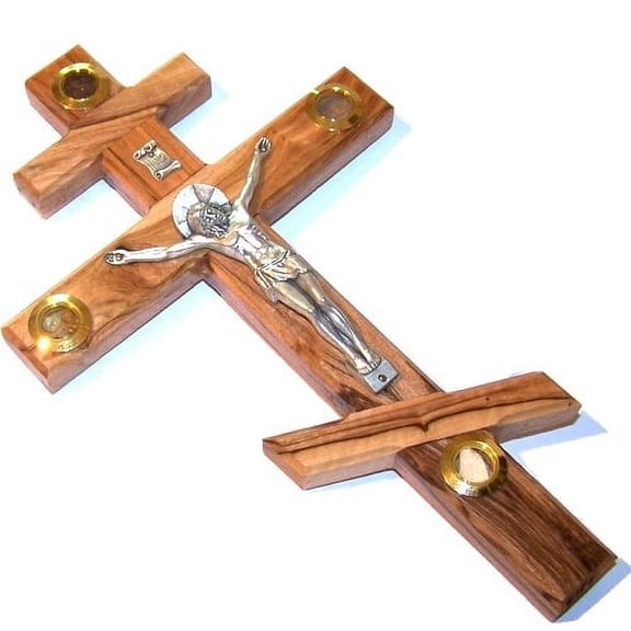Thick olive wood Russian Orthodox or three-bar Eastern Cross / Crucifix - Also known as the Patriarchal Cross - 25cm or