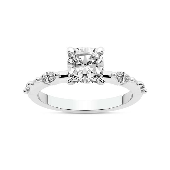 IGI Certified 1 Carat Cushion Shape Lab Grown Diamond Engagement Ring | 14K White Gold | Sheryl Marquise Side Stone Diamond Ring | FG-VS1-VS2 Quality Friendly Diamonds