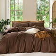 thumbnail image 1 of Ensemble de Housse de Couette en Coton Lavé Effet Lin Respirant Durable Doux Confortable (Lin Brun Gris Grand Lit), 1 of 9