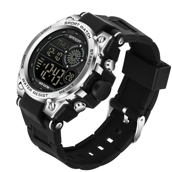 Mens Fashion Military Multifunction Digital Watches 50M Water Resistant Electronic LED Backlight Sports Watch Unisex Outdoor Sport WatchBlack silver