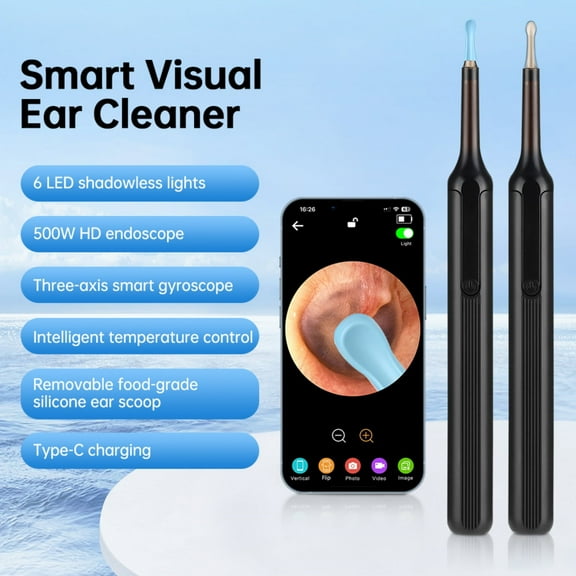 Smart Visual Ear Cleaner, 30W HD Ear Wax Removal Tool with 6 LED Lights, Type-C Charging, and Phone App Support