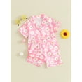 thumbnail image 3 of Gupgi Boys Girls Satin Pajama Set, Short Sleeve Button Down Daisy Print Tops Shorts Toddler Kids Lounge Outfit, 3 of 9