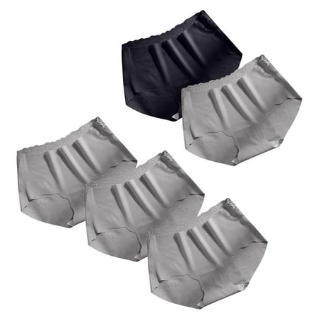 ATOYSOY Women s Stretchy Solid Panty Comfy Shapewear Control Briefs Seamless for Ladies Mid Waist Underpants Clearance Multipack Classic Briefs Silk Hip Lifting Panties  5 Pack Gray L