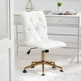 thumbnail image 2 of Duhome Office Chair Desk Chair Faux Leather Tufted Computer Chair Bedroom Task Chair Vanity Chair with Wheels for Teen Girls, White and Gold, 2 of 9