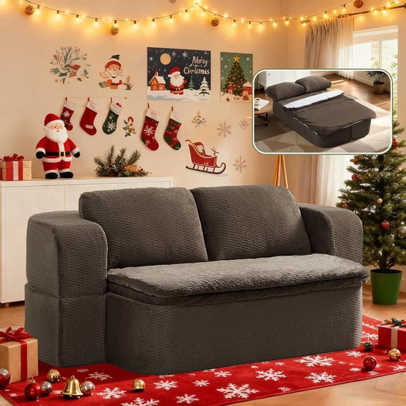 74.8" Convertible Sofa Bed, Compression Loveseat Sleeper, Foldable Sleeper Sofa with Armrest and Pillows for Living Room and Apartment, Dark Brown