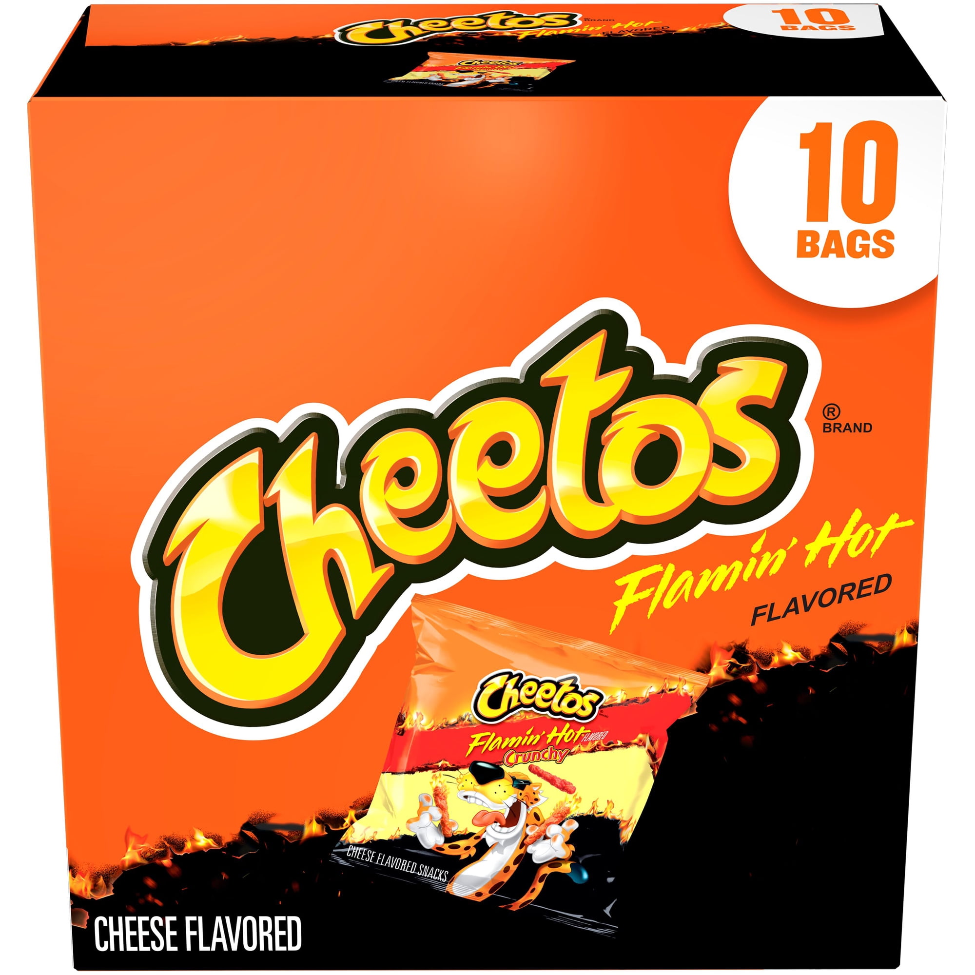 Cheetos Crunchy Cheese Flamin' Hot Flavored Snack Chips, 1 Ounce Bags, 10 Count
