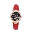 thumbnail image 2 of COFEST Home Decor,Womens Ladies Fashion Leather Wrist Watch Elegant Simple Butterfly with Floated Rhinestones Analog Quartz Dress Watch,Red,, 2 of 8