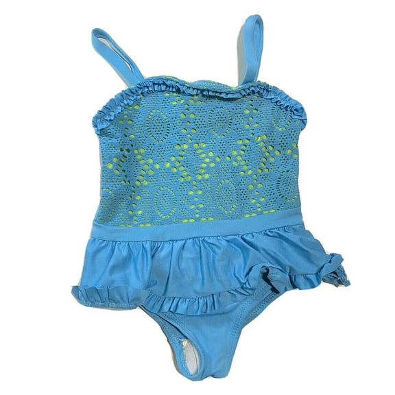 PENELOPE MACK GIRLS SWIMSUIT - TURQUOISE SZ 24 MONTHS - ONE PIECE UPF 50 