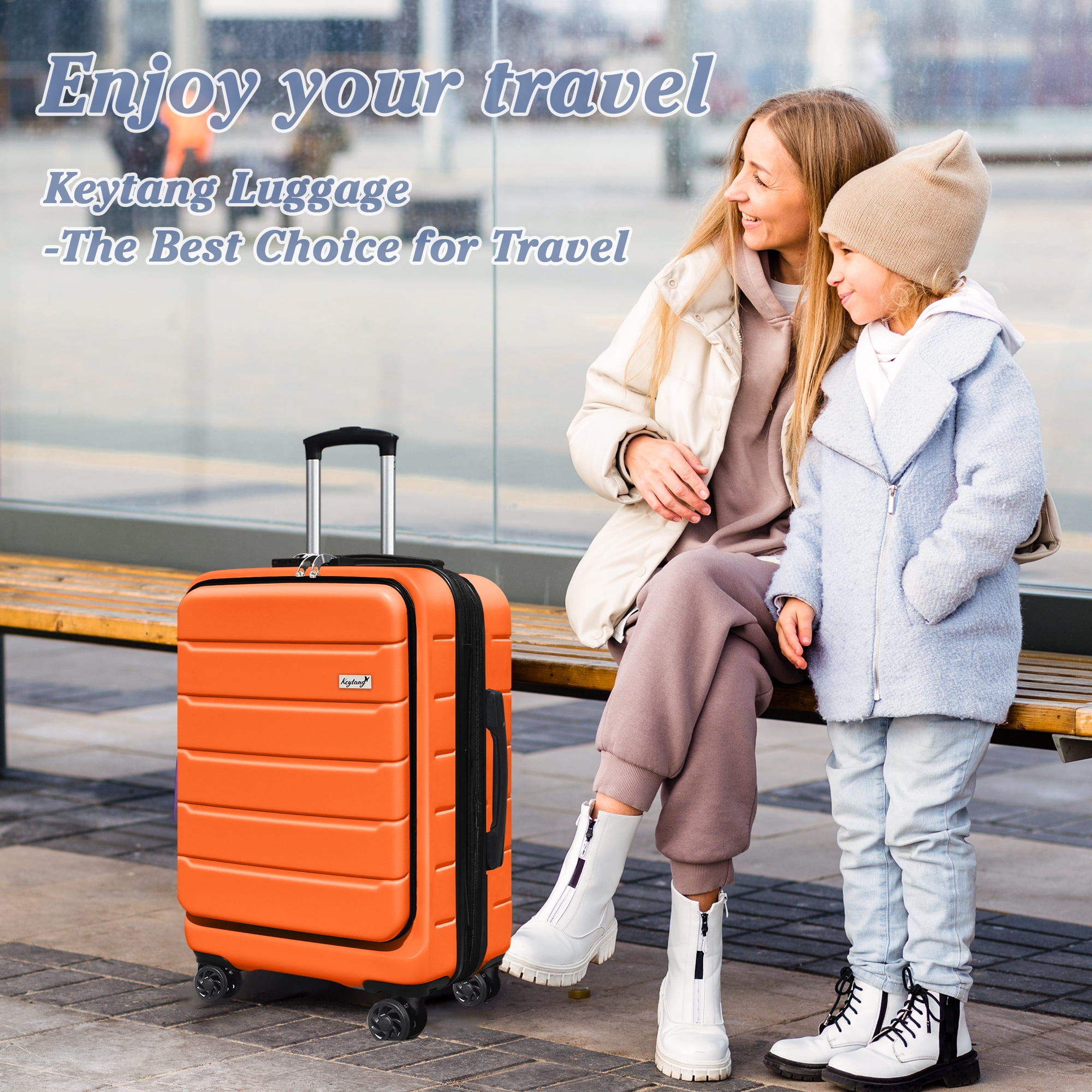SmileLine 20 Inch Lightweight Hardside Expandable Carry-On Suitcase with Front Pocket,Navy
