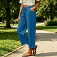 thumbnail image 3 of Oksale Lightweight Pants for Women Petite Breathable Cozy Elastic Waisted Cotton Linen Pants with Pockets Loose Straight Leg Ankle Summer Pants 2026 Light Blue 3XL, 3 of 7