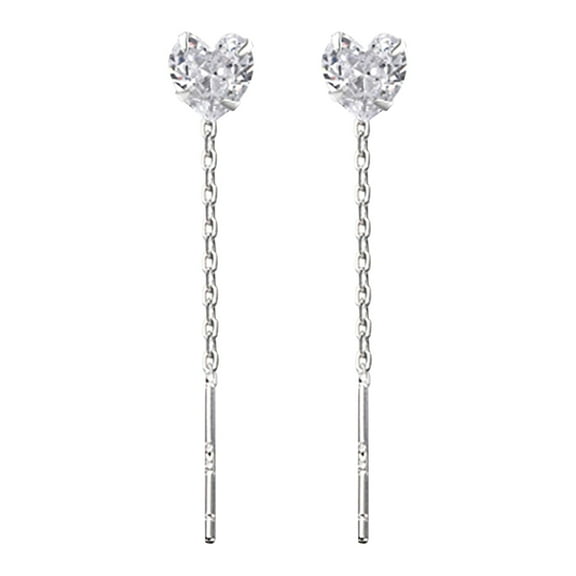 CZ Drop Pull-Through Chain Earrings for Women – Silver Cubic Zirconia Dangle Earrings, Elegant Linear Threader Earrings for Everyday Wear, Birthdays, Anniversaries & Special Occasions