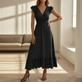 thumbnail image 2 of HNMKIU Casual Dresses for Women A-Line V Neck Long With Ruffles Flowy Elegant Wear Summer Spring Fall Boho Maxi for Daily Maxi Dress Black,XXL, 2 of 7