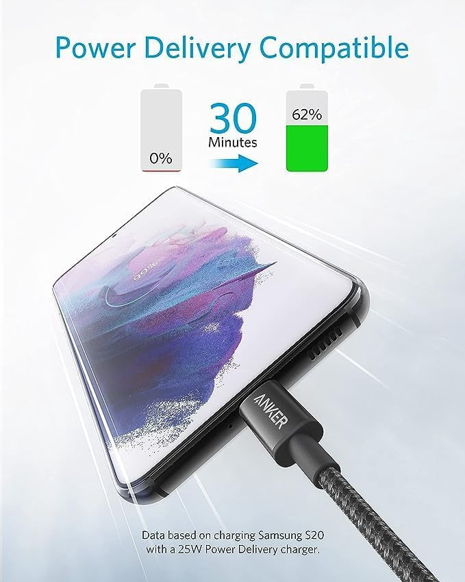 Anker USB C to USB C Cable, Type-C 60W Fast Charging Cable (1FT, 2Pack)