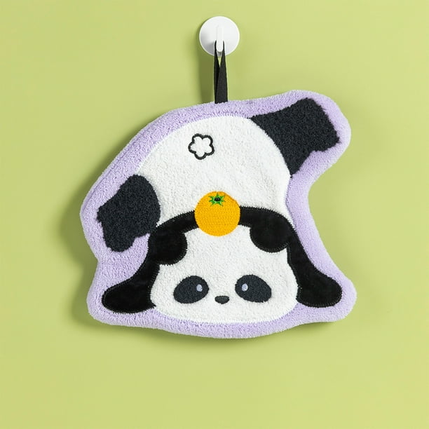 Toalla de manos Pandas | Vellón Engrosado Absorbente | Diseño de pandas de dibujos animados negros adorables | Material suave y respetuoso para la piel | Secado rápido | Colgable | 22x20cm