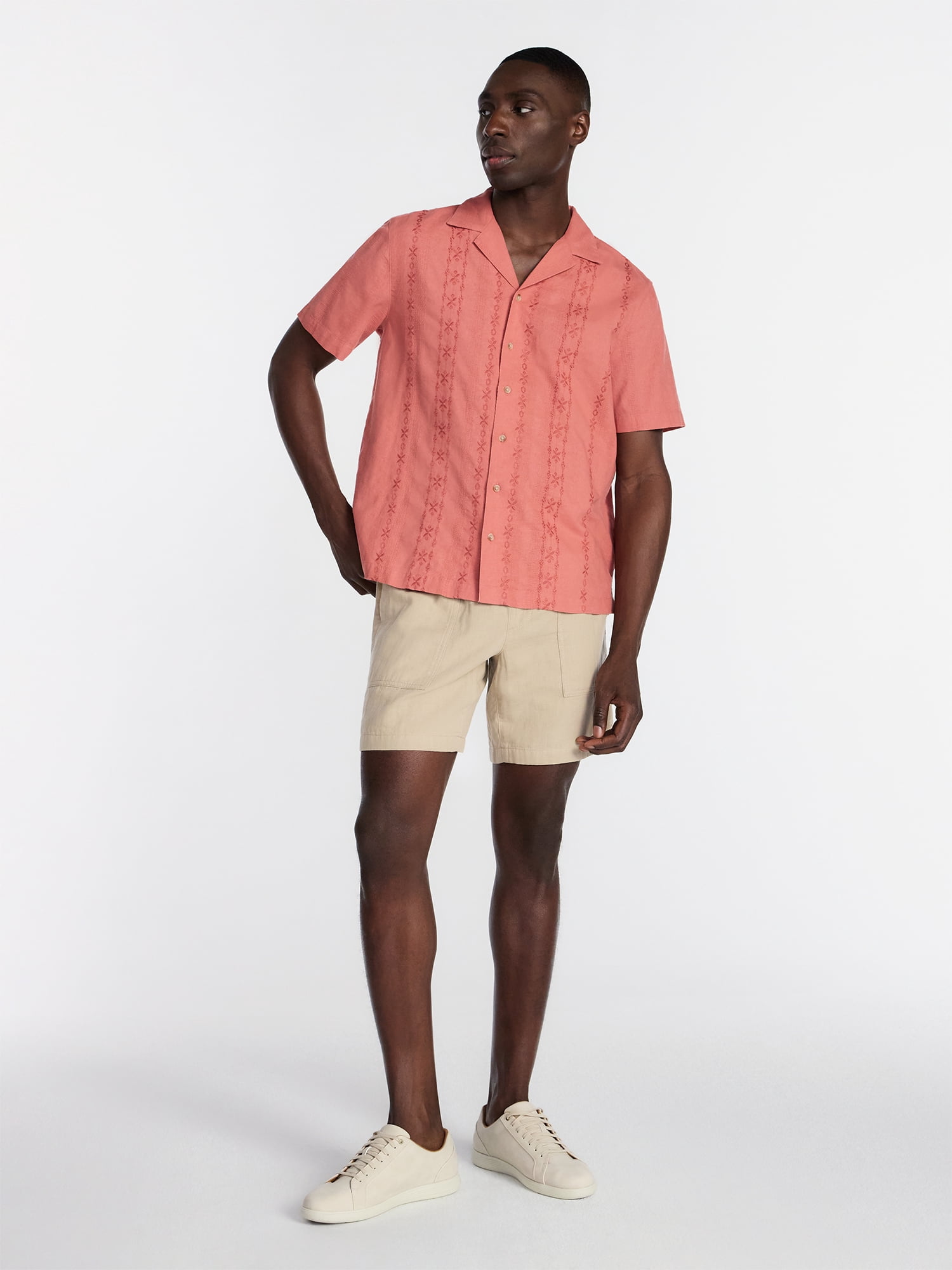 George Men's Embroidered Camp Shirt with Short Sleeves, Sizes S-5XL