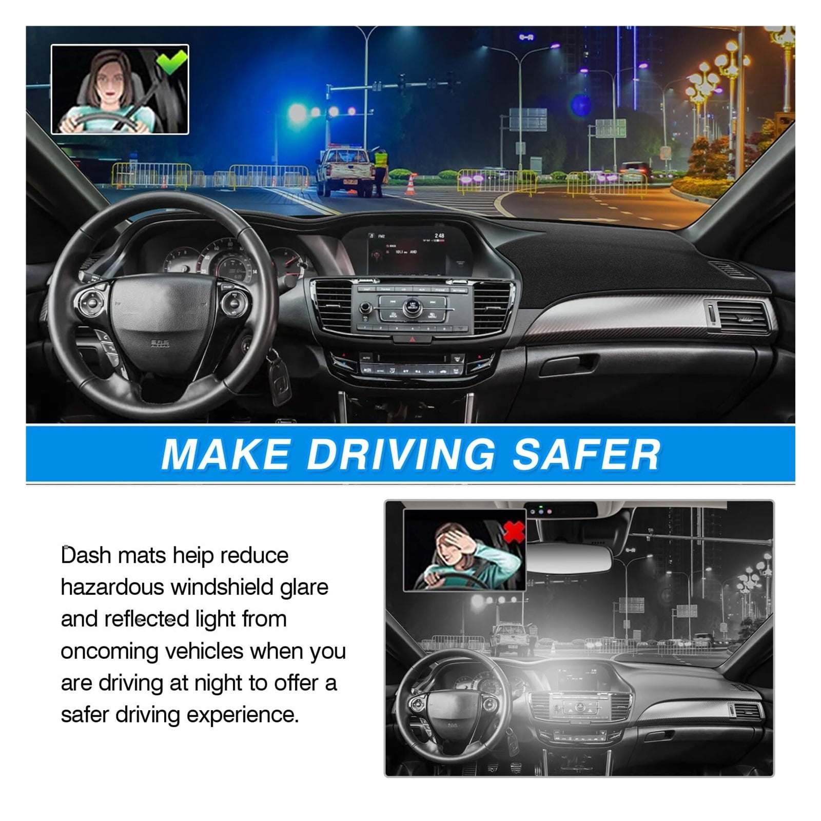 Dash Cover fits for Accord 2013 2014 2015 2016 2017 (LX, Sport, EX, EX-L, & Touring) Dashboard Cover Mat Non-Slip Carpet Sunshield Glare UV Rays Protector