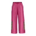 thumbnail image 5 of yunLXC Clearance Plus Size Pants for Women Women's Boho Embroidered Linen Palazzo Pants Wide Leg Cropped Pant Casual Flowy Mid Waist Trousers Pants plus size work pants for women Hot Pink L, 5 of 5