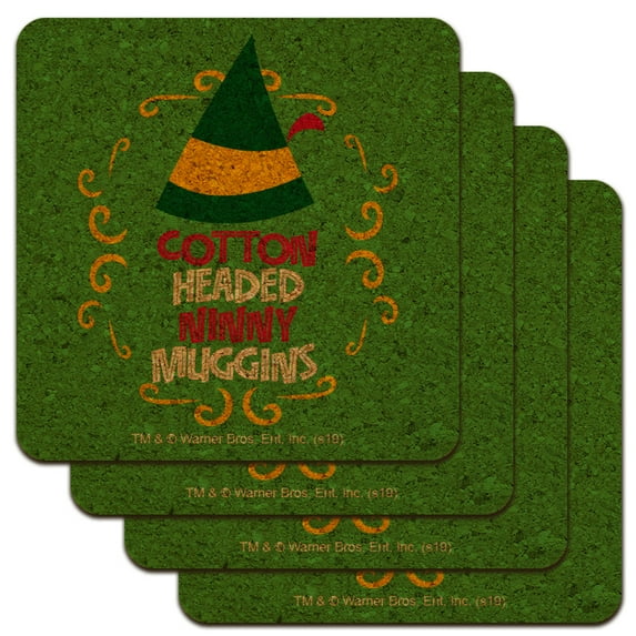 Elf Cotton Headed Ninny Muggins Low Profile Novelty Cork Coaster Set