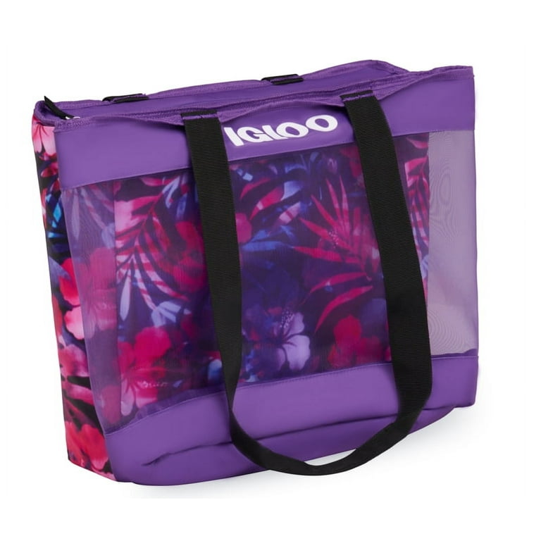 Igloo Tropical Palms Blue & Pink Insulated 20-Can Capacity Cooler Bag Dual  Compartment Mesh Beach Tote