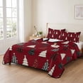 thumbnail image 2 of Quilts King Size Bedding Set, Red Christmas Lightweight Quilted Comforter, Xmas Trees Snowflakes Plaid Dots Winter Soft Reversible Bedspread Coverlet with Pillow Covers for All Season, 96" x 106", 2 of 9