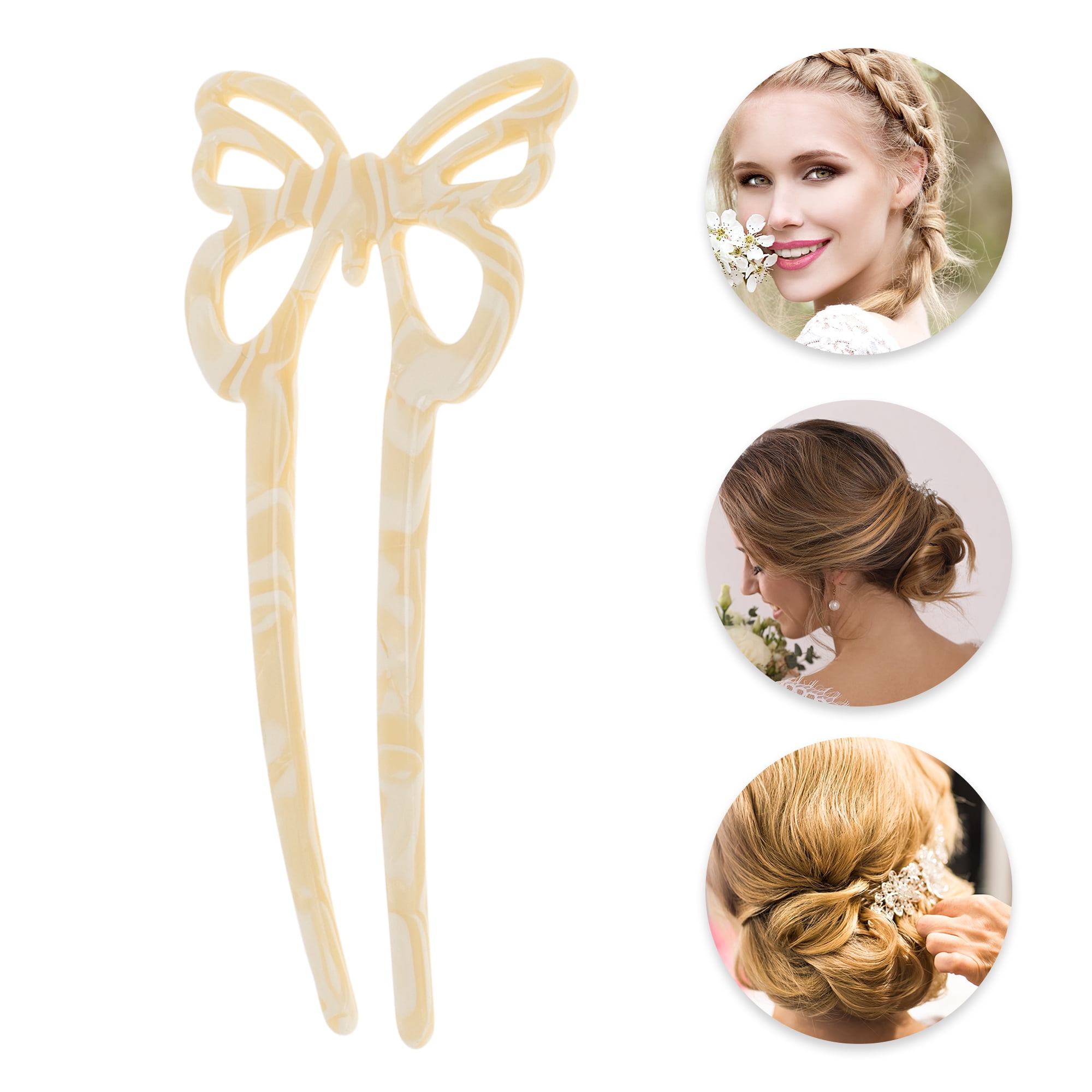 Unique Bargains Butterfly Hair Stick Fork Pins for Women 1 Pc White