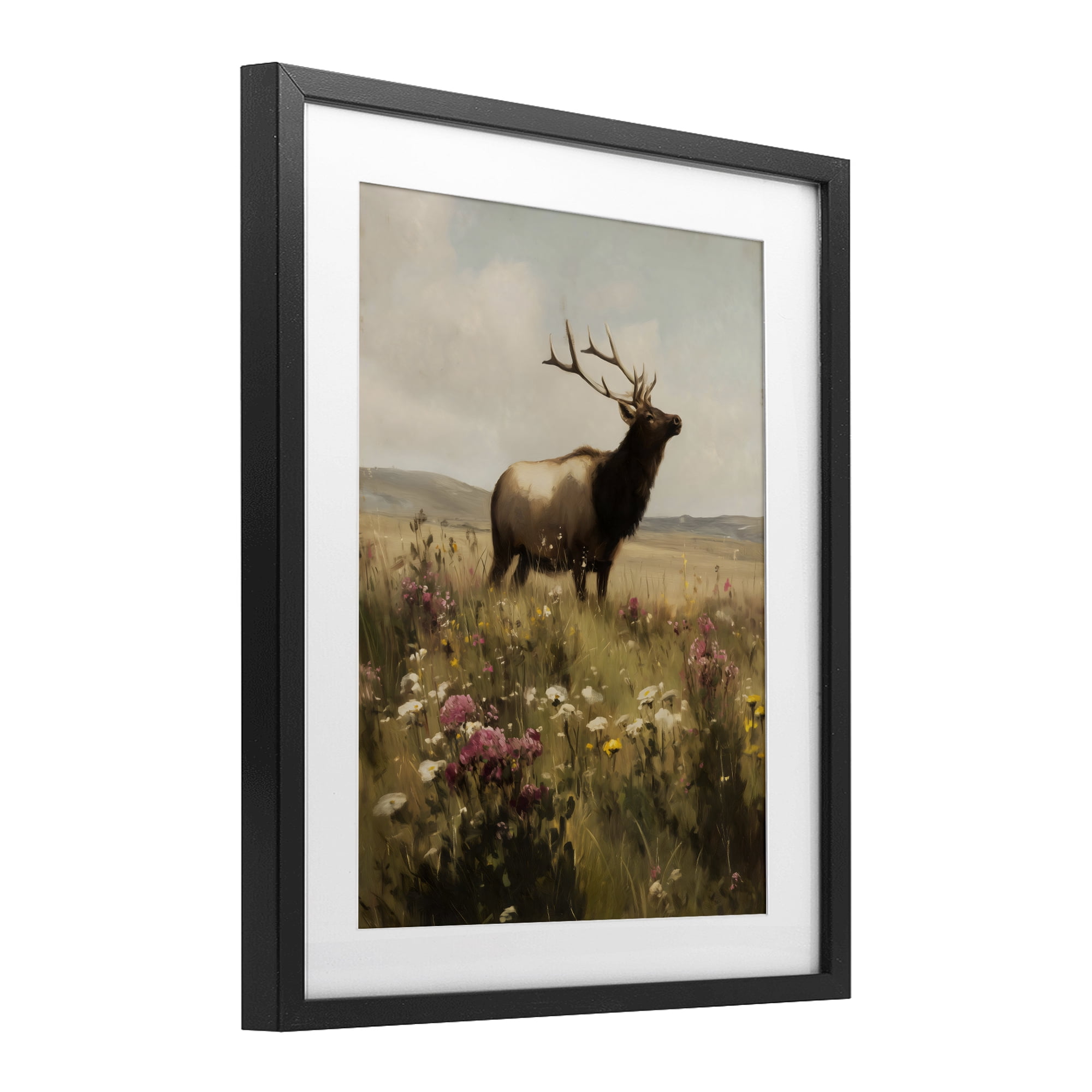 Stupell Industries Elk in the Wildflower Meadow Black Framed Print Under Glass, design by Arlington Prints