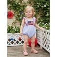 thumbnail image 6 of BemeyourBBs Newborn Baby Girl My First 4th of July Outfit Baby Girl Patriot Independent Day Summer Clothes Bubble Romper American Flag Embroidery Square Neck Ruffled Fly Sleeve Bodysuits Jumpsuits, 6 of 9