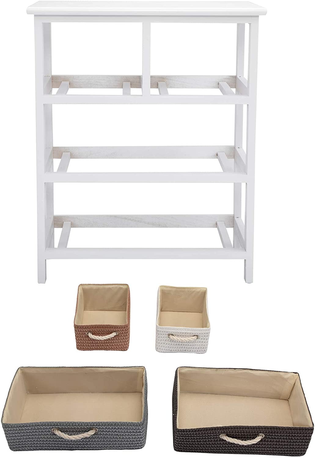 Lowestbest Wood Nightstand, Storage Table with 4 Woven Basket, Storage Unit Rack Shelf, White Lowestbest Wood Nightstand, Storage Table with 4 Woven Basket, Storage Unit Rack Shelf, White