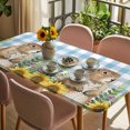 thumbnail image 3 of Groundhog Day Table Cloths for 6 Foot Rectangle Tables, Blue Plaid Sunflower Spring Floral Patio Waterproof Elastic Fitted Tablecloths, Washable Rectangular Table Cover for Camping, 3 of 8