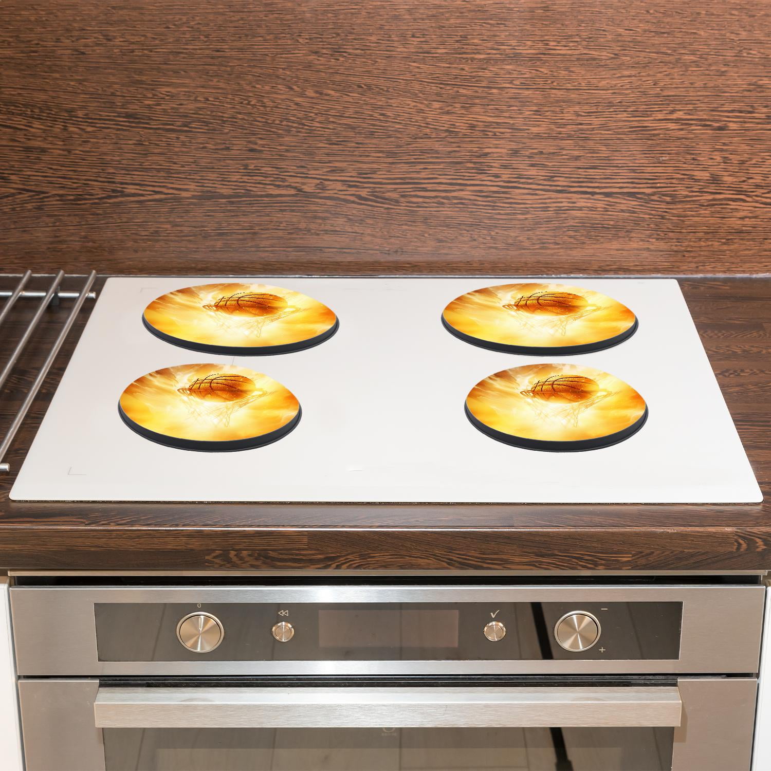 Round Stove Burner Covers 4 Pcs,Basketball Abstract Sport Design Round Electric Stove Burner Covers 8Inch And 10Inch