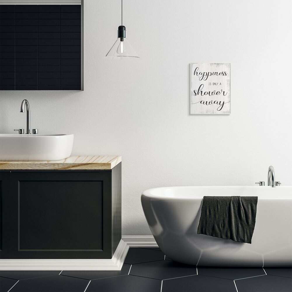 Stupell Industries Happiness is a Shower Away Rustic Bathroom Sign Designed by Daphne Polselli