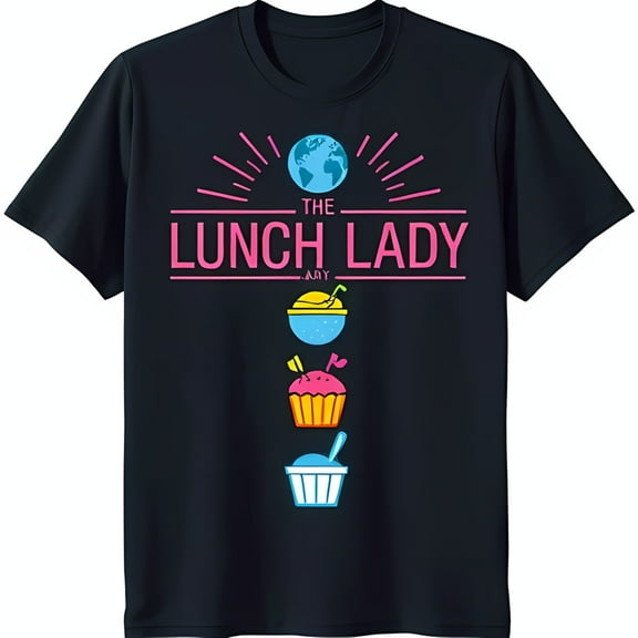 Stylish Black T-Shirt with The Lunch Lady Graphic Fun & Sun