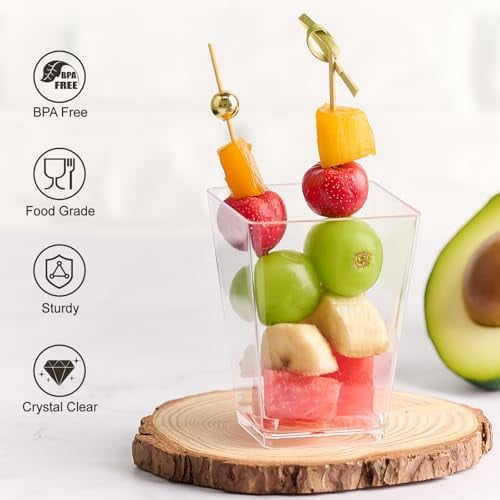 50 Sets 5oz Plastic Charcuterie Cups With Sticks - Disposable Clear Appetizer Fruit Salad Cups for Party (50 Cups + 100 Cocktail Picks)