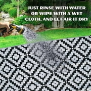 KHAIR Waterproof Outdoor Rug 8×10 Feet, Reversible Plastic Straw Rug for Patio, Garden, Porch, Deck, RV, Camping, Picnic & Backyard – Black & White (8 x 10 (Rectangular))