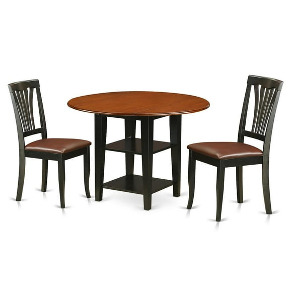 East West Furniture Sudbury 3 Piece Round Dual Drop Leaf Dining Table Set