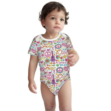 

Fotbe Peace Love and Dove Flower Power Pattern Unisex-baby Short-sleeve Bodysuit Short Sleeve Bodysuits One-piece 100% Organic Cotton for Infant Baby Boys Unisex-12 Months