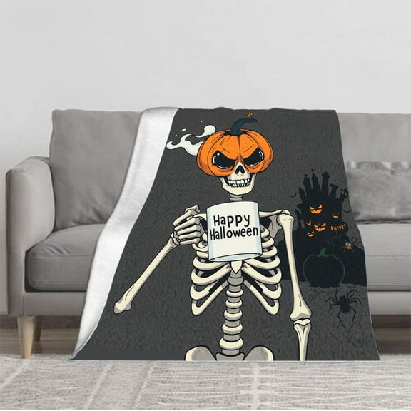Cozy Flannel Blanket with Festive Pumpkin Pattern - Soft Warm Perfect for Sofa Travel Bed and Chair - Ideal for Halloween Decor
