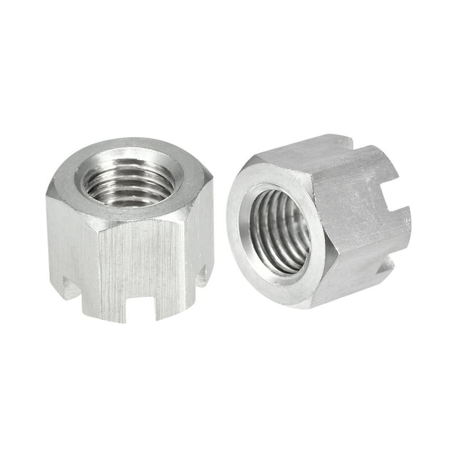 Unique Bargains Écrou Hexagonal à Fentes M16x2mm, Grade 6.8 Écrou de Château Hexagonal en Acier Inoxydable 304 Lot de 2