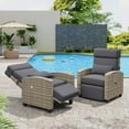 thumbnail image 5 of GAOMON Outdoor Reclining Chairs, Reclining Patio Chairs with Extended Footrest, Adjustable Rattan Patio Lounge with Flip-Up Table, Air Pump 150° Lay Flat Reclining Chair, Light-Grey, 5 of 7