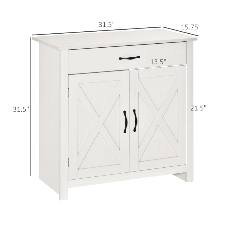Alvantor Stone Farmhouse Sideboard Storage Cabinet with Barn Doors & Drawer 31.5"W x 15.75"D x 31.5"H White
