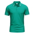 thumbnail image 4 of Mens Polo Shirts Short Sleeve Dual Tipped Collar T-Shirt Cotton Pique Buttons Classic Fit Casual Golf Shirts Turquoise 3XL, 4 of 9