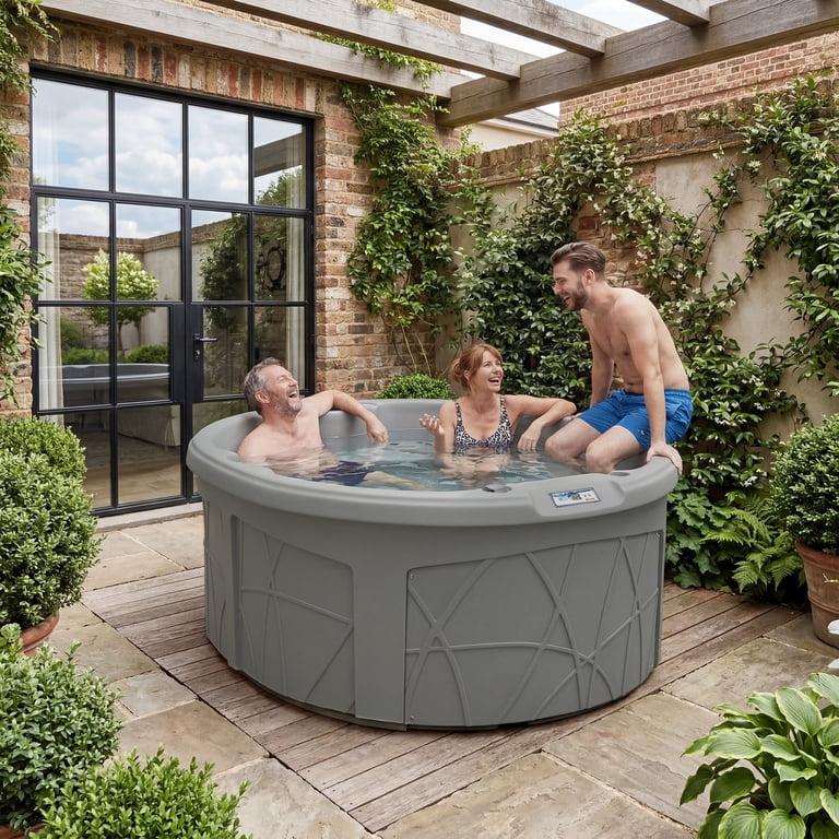 Lifesmart, 4-Person 13-Jet Plug & Play Round Hot Tub, Taupe