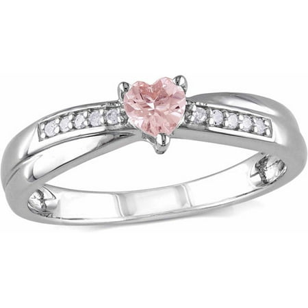 1/4 Carat T.G.W. Morganite and Diamond Accent Sterling Silver Heart Ring
